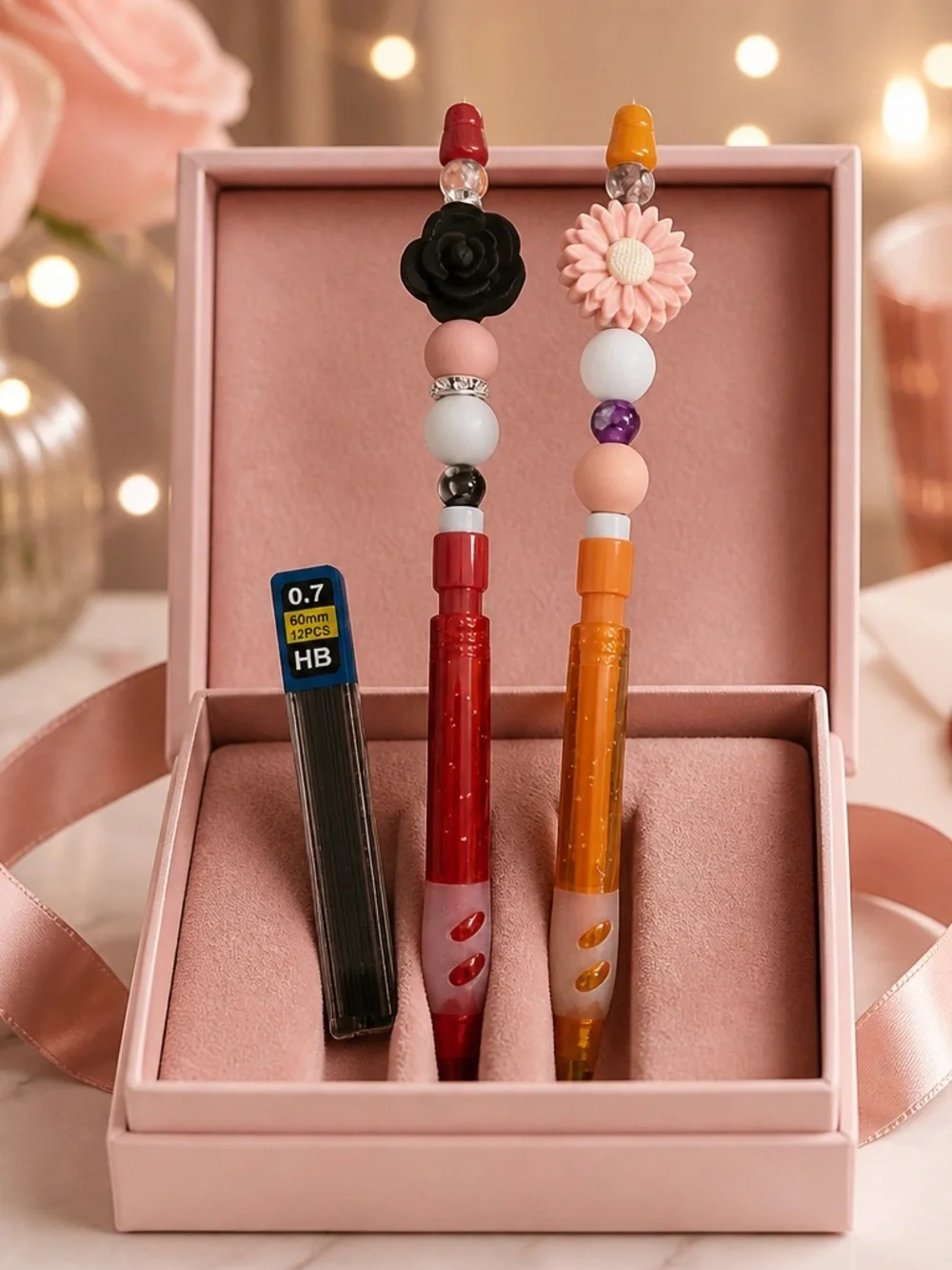 Set of 2 Decorated Mechanical Lead Pencils w/ Refillable Lead